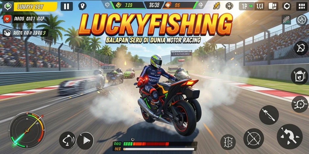 Tampilan gameplay balapan seru di LUCKYFISHING.
