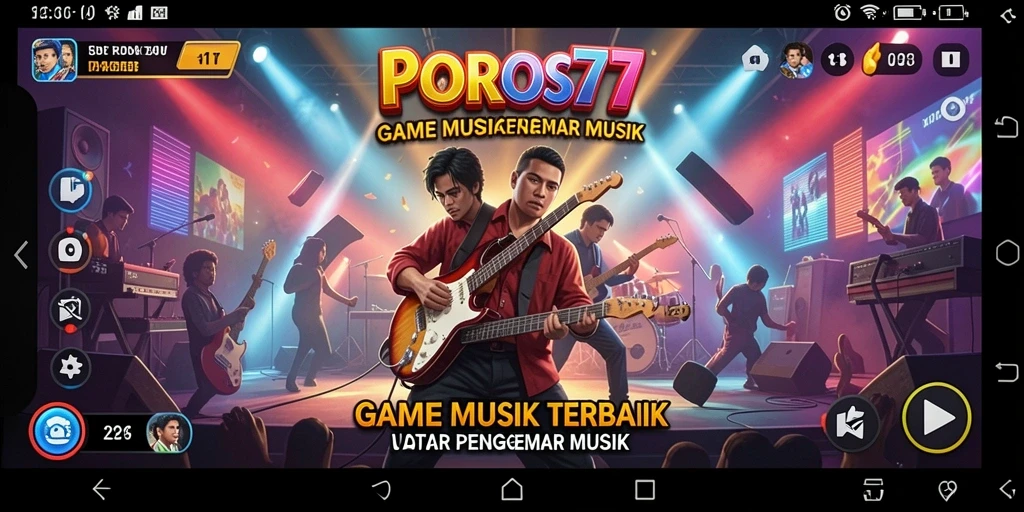 Tangkapan layar POROS77 menunjukkan gameplay yang seru dan interaktif dengan musik.