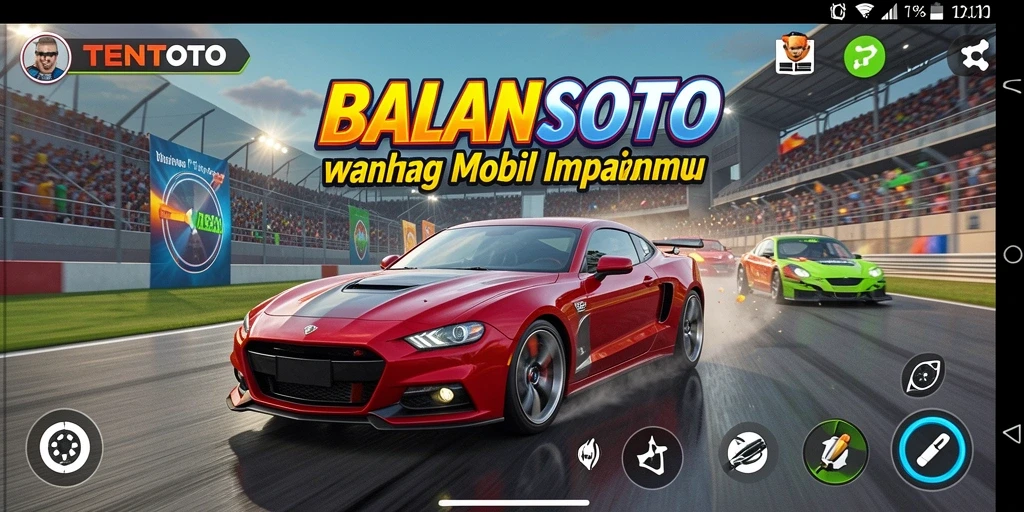 Screenshot gameplay TENTOTO dengan mobil balap di lintasan menantang.